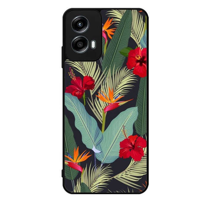 pattern tropical leaves with red hibiscus flower and bird of paradise Motorola Moto G Play 2024 Case OV10790