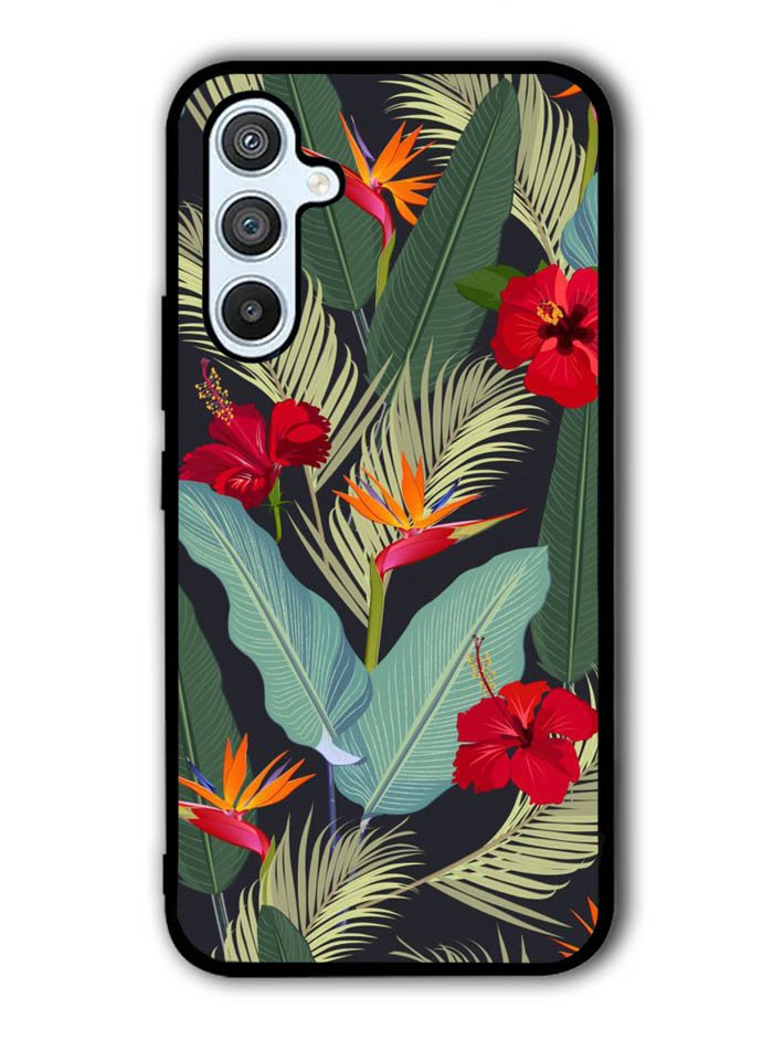 pattern tropical leaves with red hibiscus flower and bird of paradise Samsung Galaxy A14 5G Case QC10790