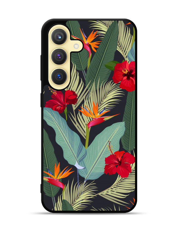 pattern tropical leaves with red hibiscus flower and bird of paradise Samsung Galaxy S25 Plus 5G , Samsung Galaxy S25+ 5G Case OV10790