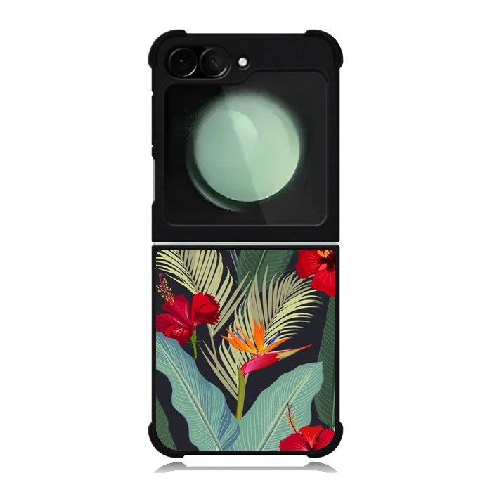 pattern tropical leaves with red hibiscus flower and bird of paradise Samsung Galaxy Z Flip 6 5G 2024 Case OV10790
