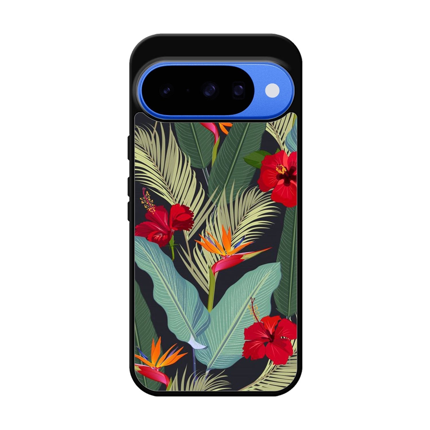pattern tropical leaves with red hibiscus flower and bird of paradise Google Pixel 10 Case QC10790
