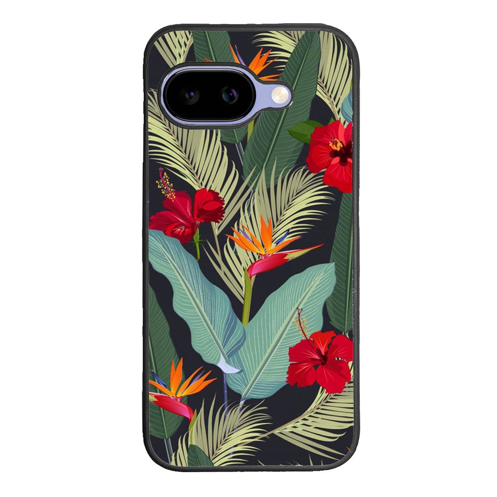 pattern tropical leaves with red hibiscus flower and bird of paradise Google Pixel 10A Case QC10790