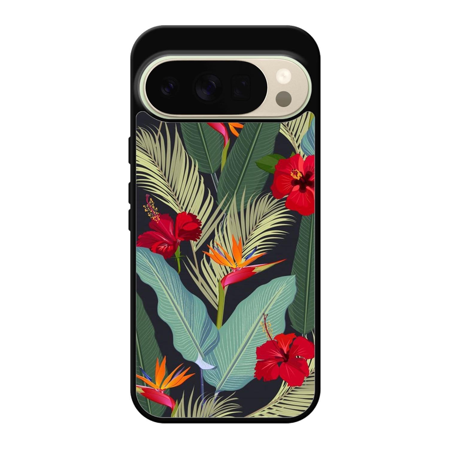 pattern tropical leaves with red hibiscus flower and bird of paradise Google Pixel 10 Pro XL Case QC10790