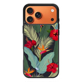 pattern tropical leaves with red hibiscus flower and bird of paradise iPhone 17 Pro Case QC10790