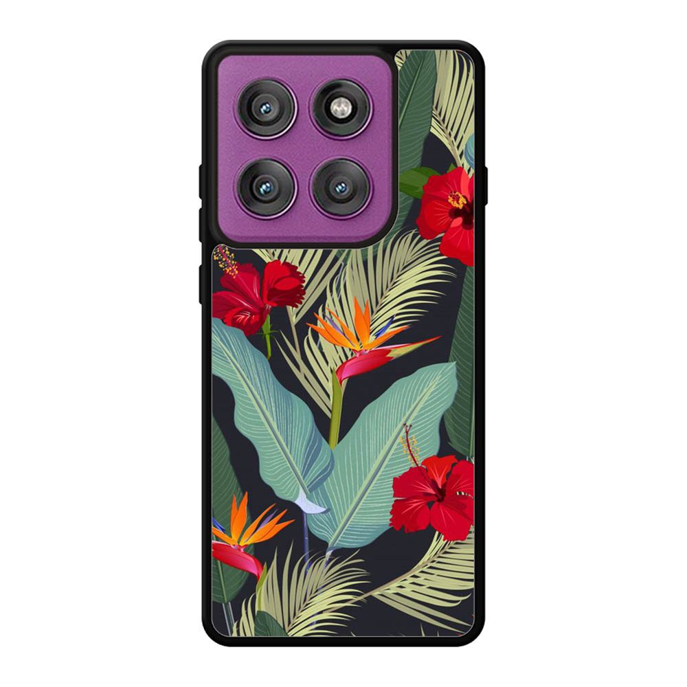 pattern tropical leaves with red hibiscus flower and bird of paradise Motorola Moto Edge 60 Pro Case QC10790