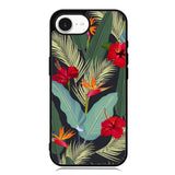 pattern tropical leaves with red hibiscus flower and bird of paradise iPhone 16e Case OV10790