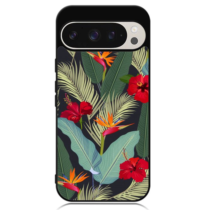 pattern tropical leaves with red hibiscus flower and bird of paradise Google Pixel 9 | Pixel 9 Pro Case OV10790