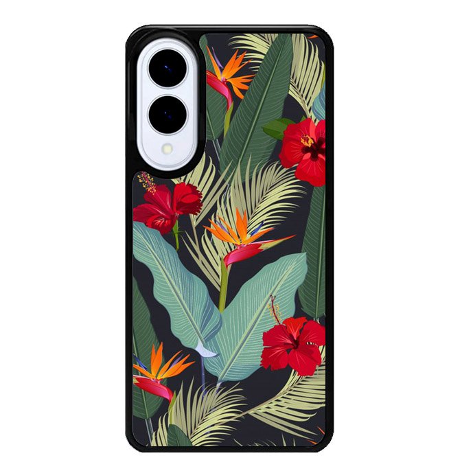 pattern tropical leaves with red hibiscus flower and bird of paradise Samsung Galaxy S25 Edge 5G Case OV10790