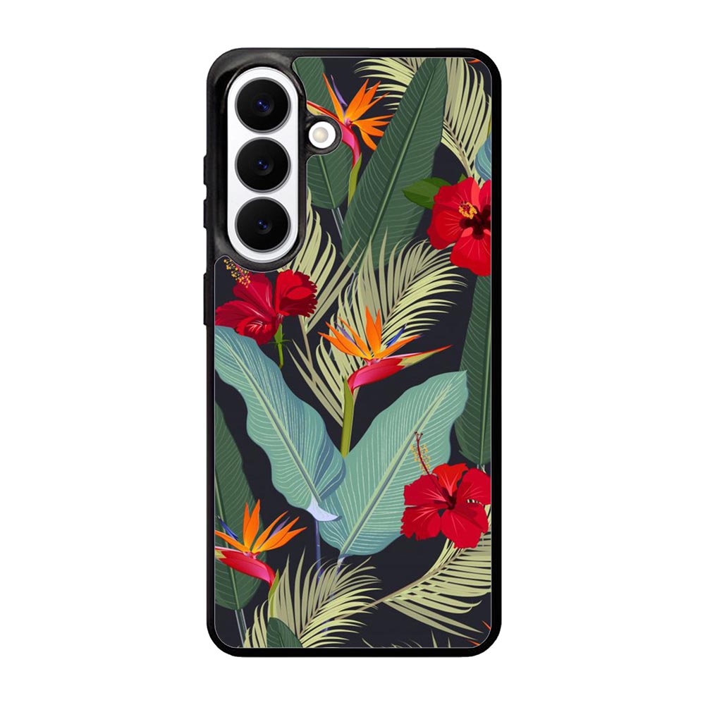 pattern tropical leaves with red hibiscus flower and bird of paradise Samsung Galaxy S26 Plus Case QC10790